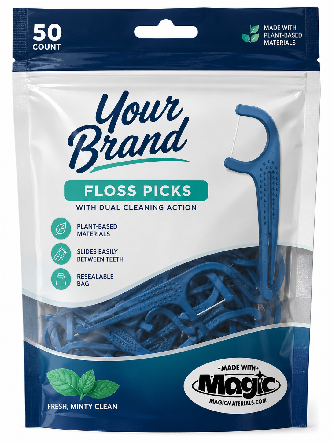 Co-branded floss picks packaging example